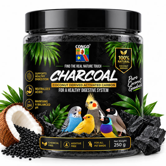 CONGO Charcoal for Birds – 250g | 100% Natural Coconut Derived Activated Carbon | Supports Healthy Digestion & Balanced pH | For Parakeets, Lovebirds, Cockatiels, Finches, Canaries & Conures