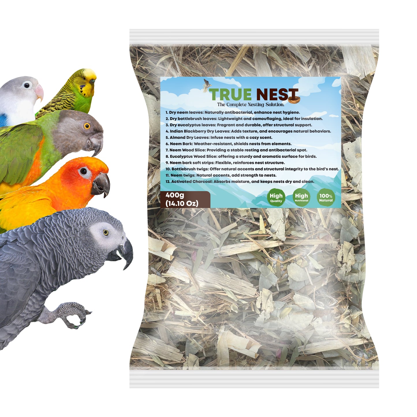 Congo® 400g True Nest Natural The Complete Nesting Material for Budgies, Cockatiels, Lovebirds, Conure, Amazon, Senegal, African Grey and Other Birds, 400g