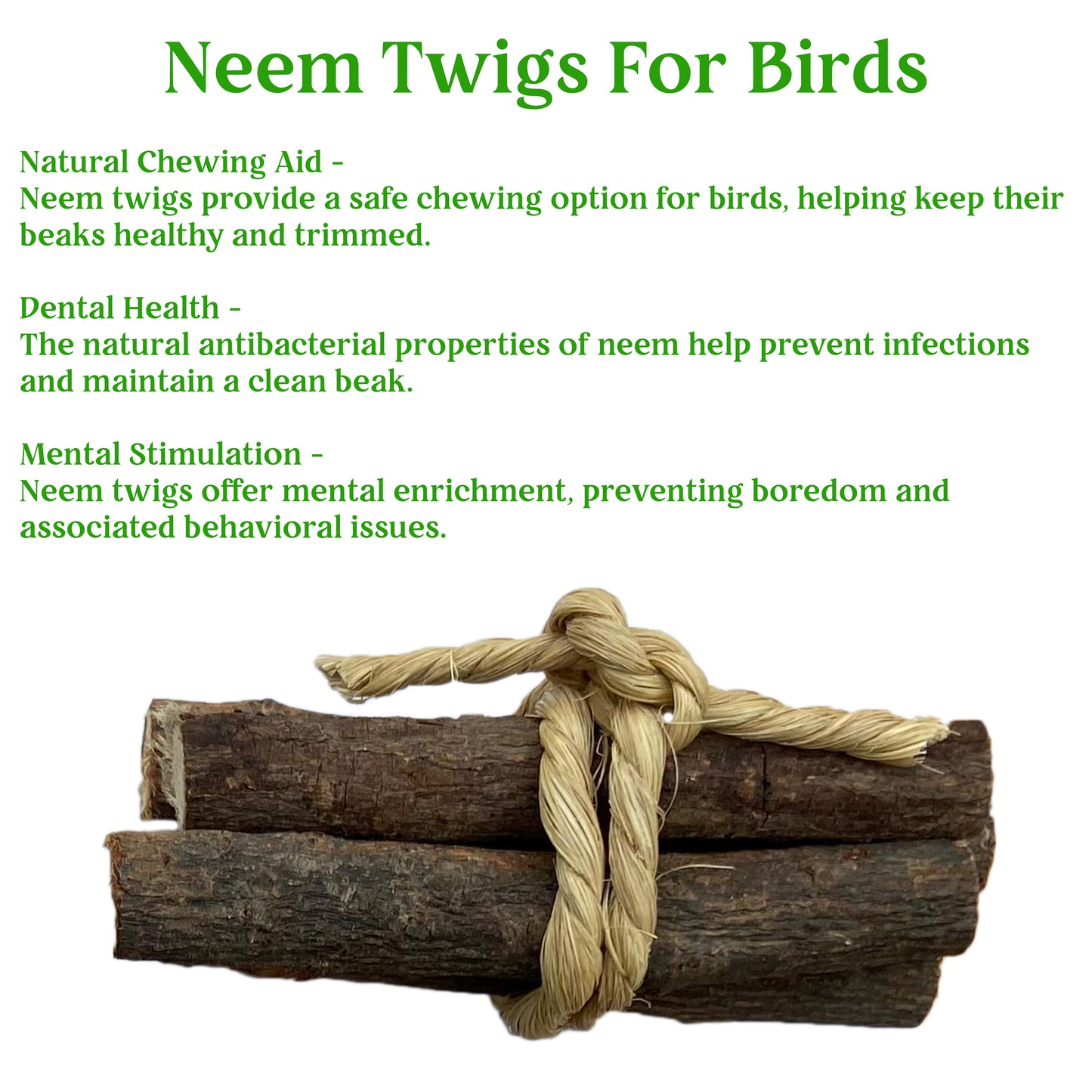 Congo 5 Pc. Neem Chewing Toy Twigs for Budgies, Cockatiels, Conure, Senegal, Amazon, African Grey and Other Birds