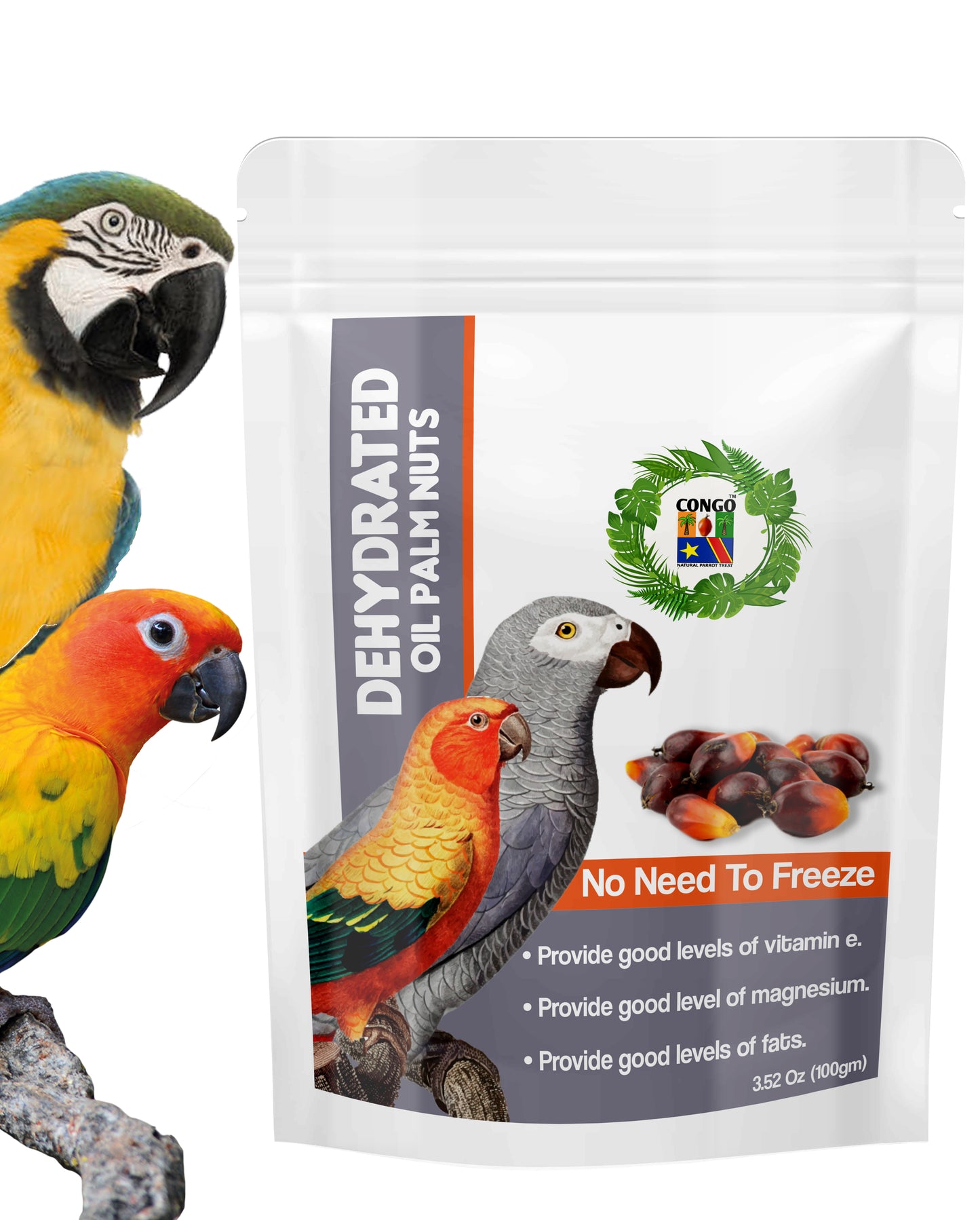Noix de Palmier à Huile Déshydratées Congo® 300g pour Perruches, Calopsittes, Conures, Amazones, Inséparables, Gris du Gabon, Aras, Cacatoès, Éclectus et autres oiseaux, 300g (Lot de 3)