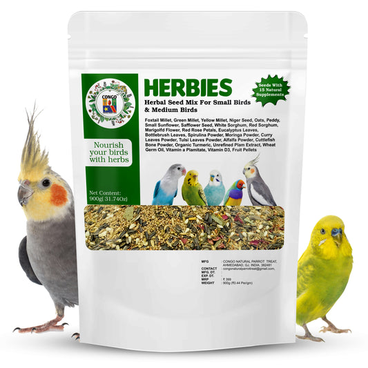 Congo® 900gm Herbies Herbal Seed Mix Nutritional Diet for Finch, Budgies, Lovebirds, Cockatiels, Conure and Other Small & Medium Birds, 900gm