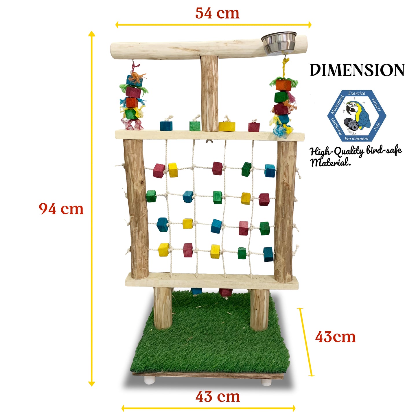 Congo® 3.2 FT/ 97cm Color Net Stand Training Exercise Made with Natural Wood Playful Bird Stand for Conure, Amazon, Senegal, African Grey, Macaw, Cockatoo, Eclectus and Other Birds Piece of 1