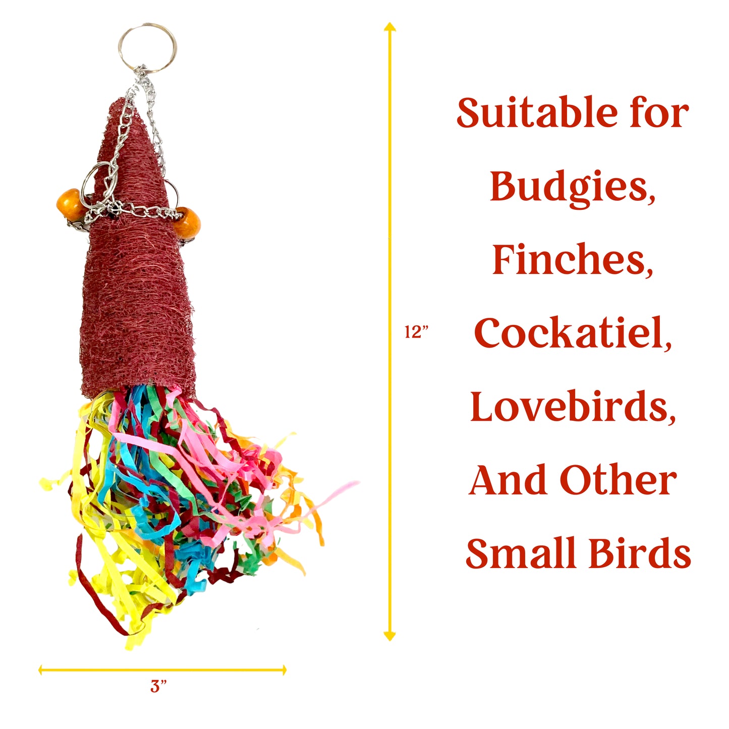 Congo® 12X3 Inch Down Side Paper Foraging Luffa Chew Color Hanging Toy for Budgies, Finches, Cockatiel, Lovebirds, and Other Small Birds (Piece of 1)