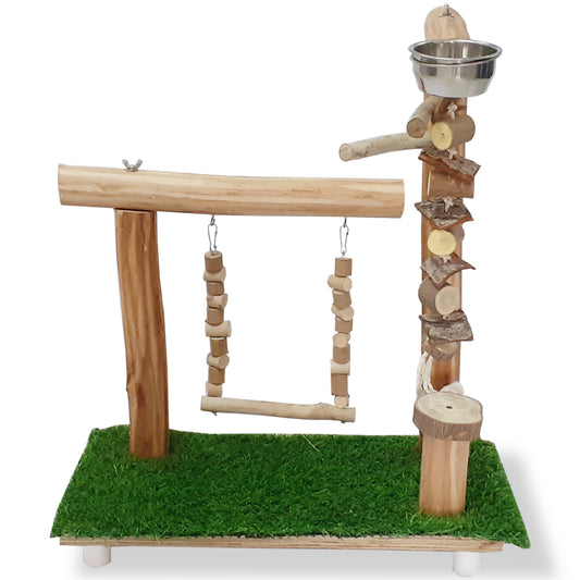 Congo Gym Playing Stand 53X53X37cm for Bird Eucalyptus Wood | with Hanging Toy and Swing for Conure, Amazon, African Grey, Macaw and Other Birds