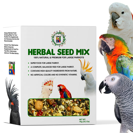 Congo 1Kg Herbal Seed Mix High Nutritional Daily Food for Macaw, Cockatoos & Exotic Birds, 1Kg