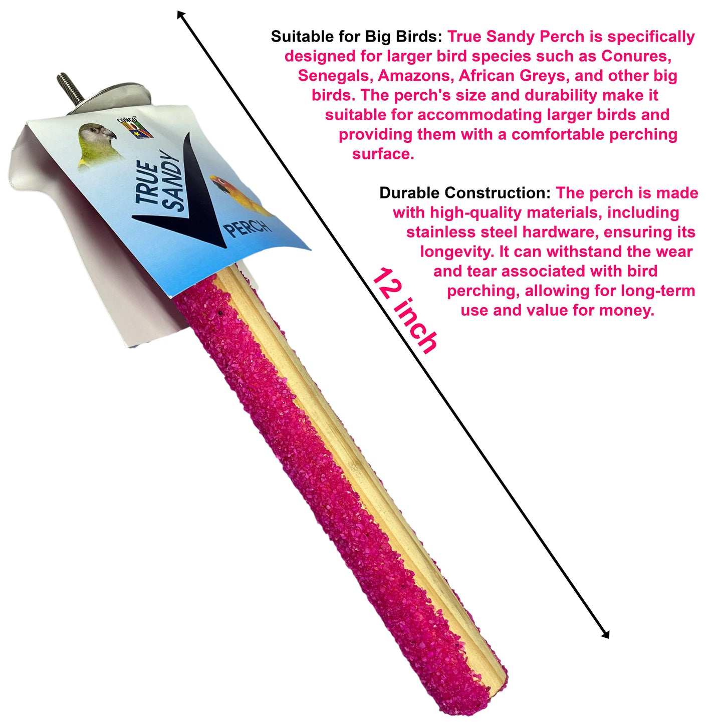 Congo 12" True Sandy Sand Perch for Specially Nail Grinding for Conure, African Grey and Other Medium Birds (12 Inch)
