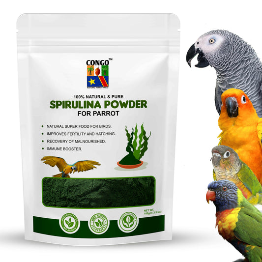 Congo 100gm Spirulina Powder for Healthy Health & Feather for Budgies, Lovebirds, Cockatiels, Conure, Senegal, Amazon, African Grey, Macaw, Cockatoo and Other Birds, 100gm
